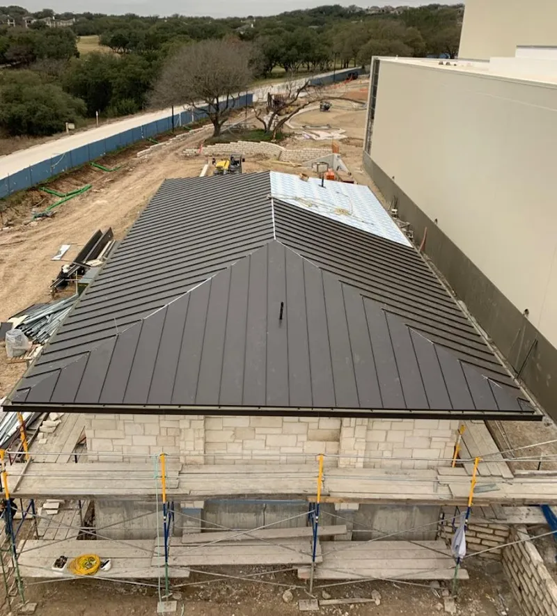 Metal roof new construction with scaffolding in Orangevale